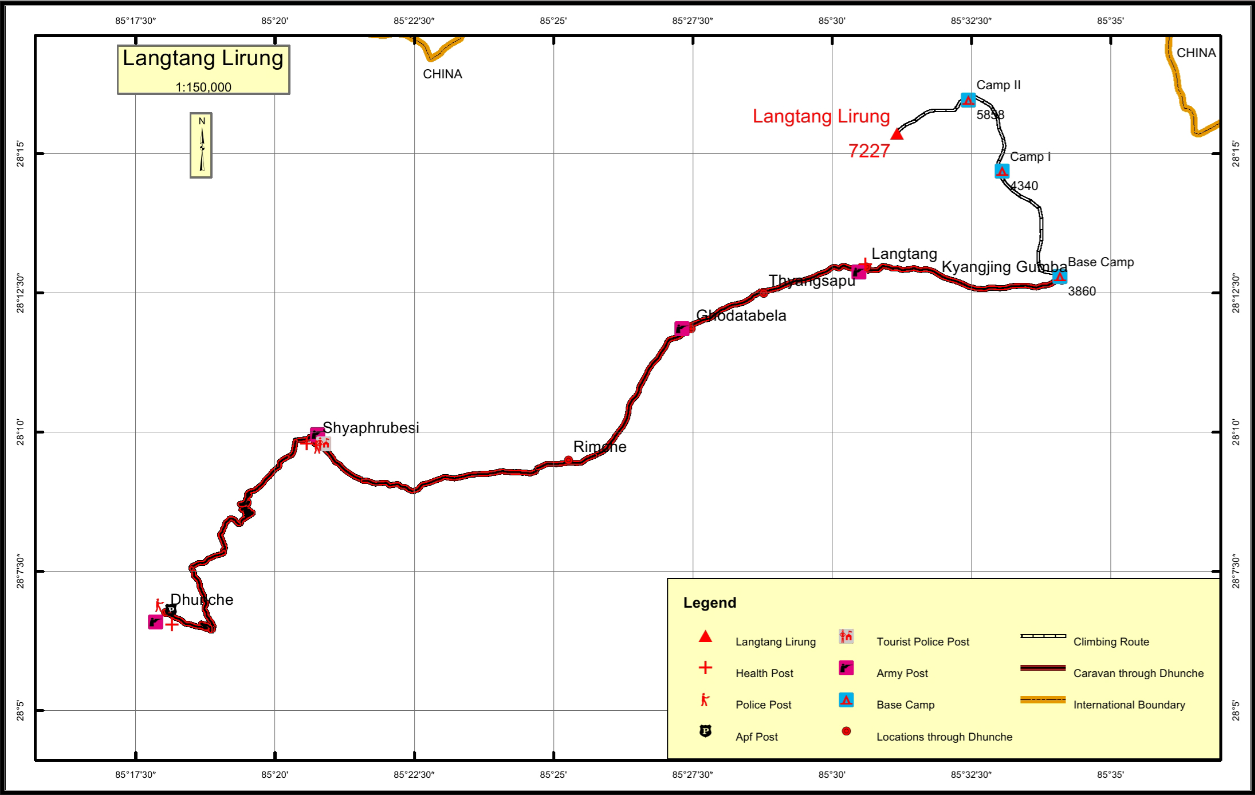 Route map for Langtang Lirung Peak Climbing